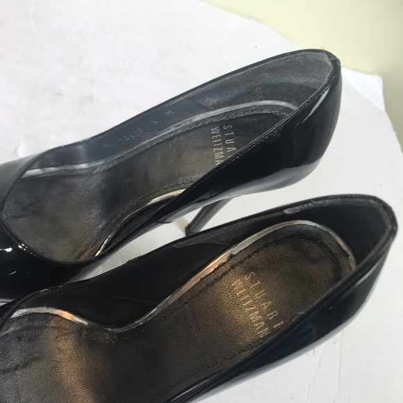 Stuart Weitzman Victoria Peep Toe Patent Leather Shoes Pumps Heels Stilettos Blk - Picture 7 of 16